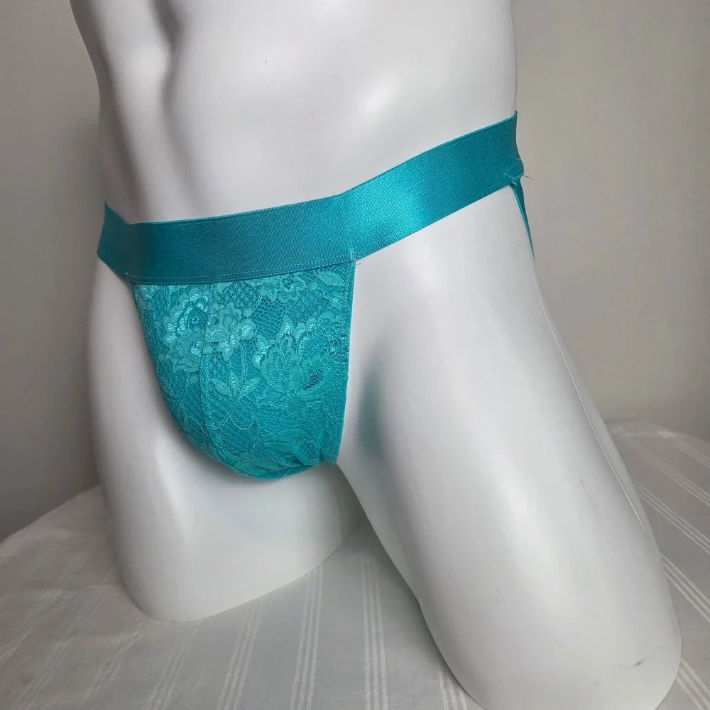 Cosabella Men Never Say‎ Never Lace Jockstrap Turquoise Blue Underwear NWT